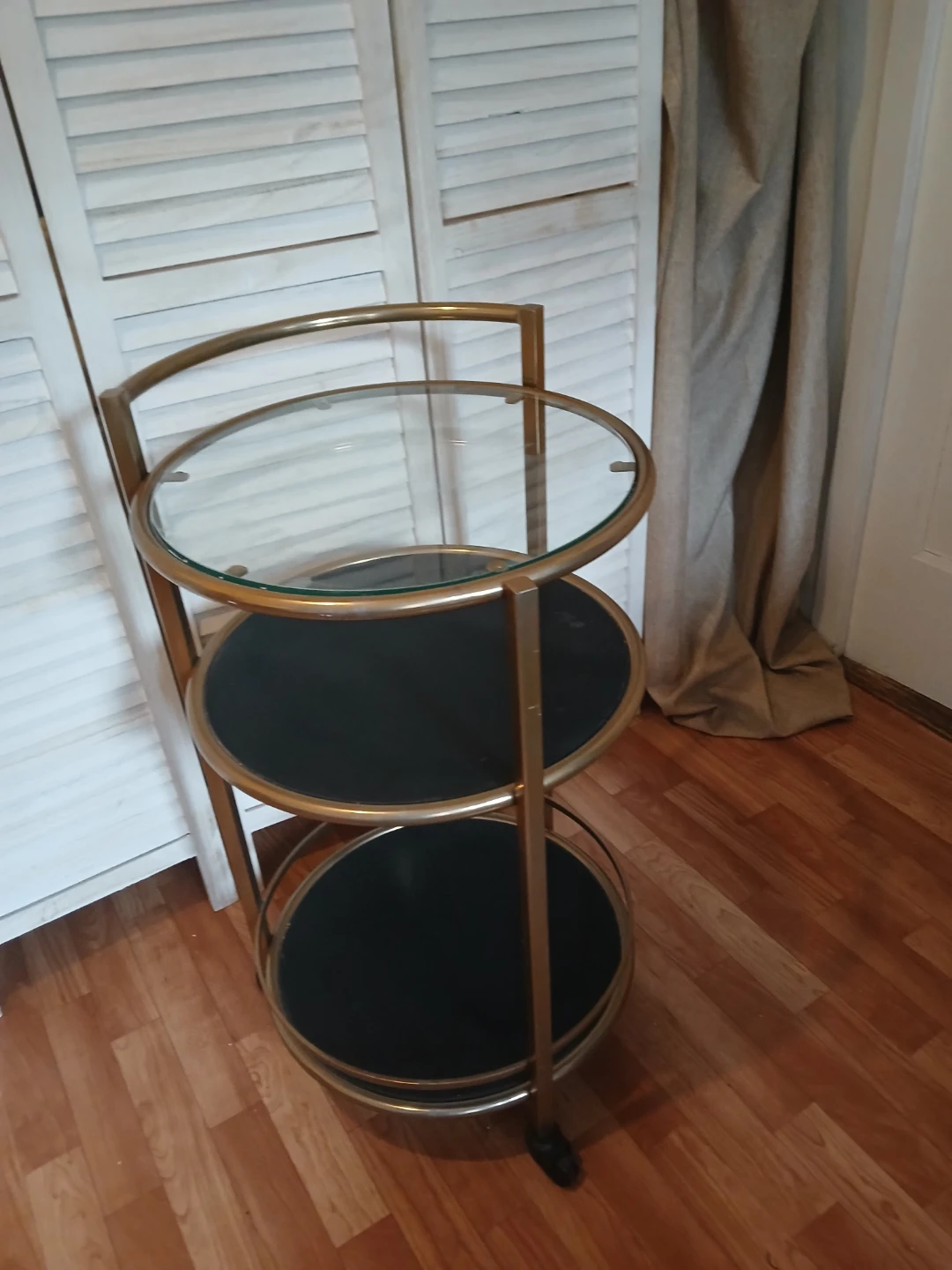 Gold 3-Tier Bar Cart with Glass and Black Shelves - photo 2