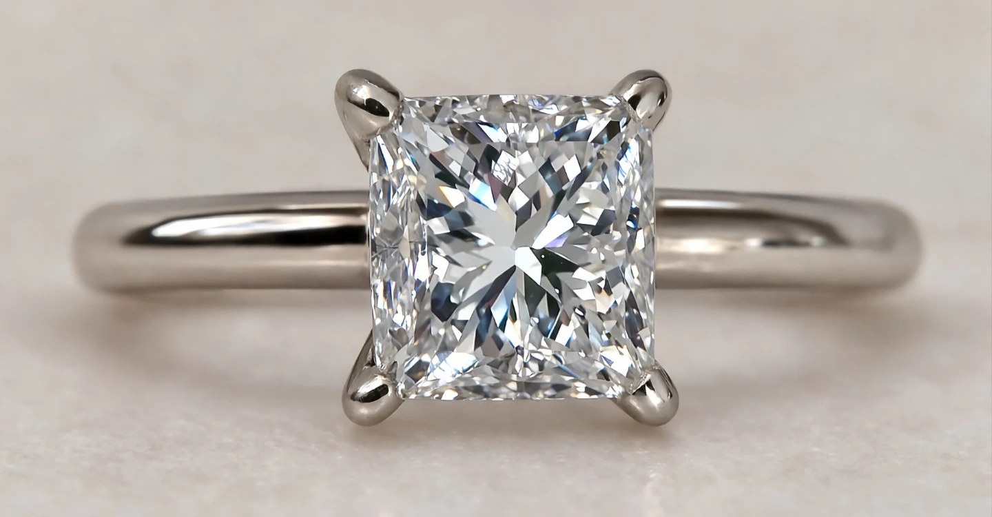 14 Karat White Gold Princess Cut Diamond Solitaire Ring