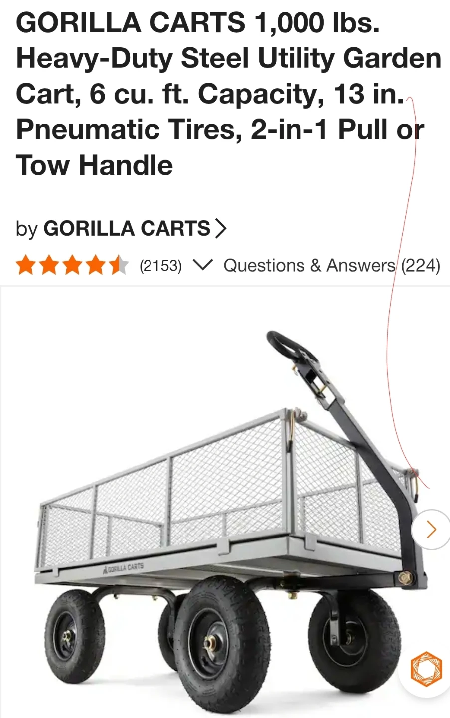 Gorilla Carts Heavy-Duty Steel Garden Cart - photo 2