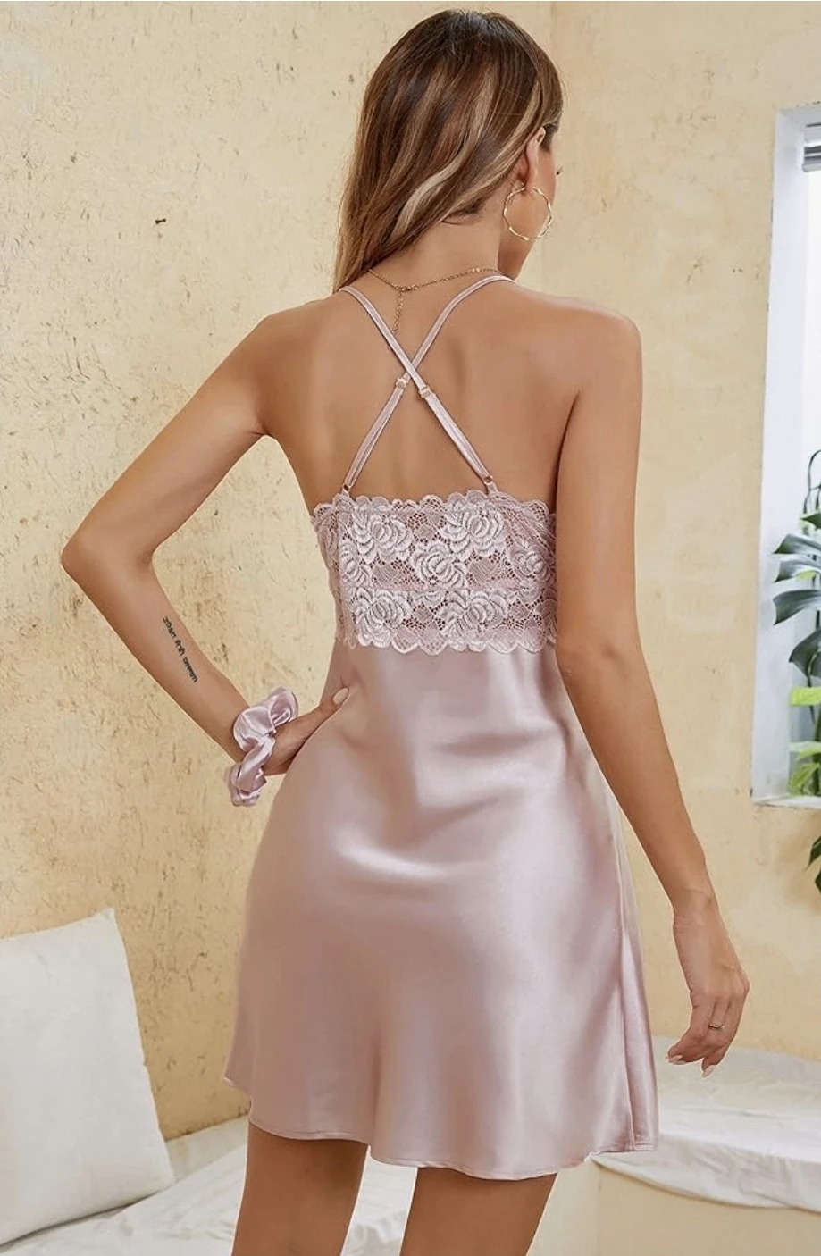 Pink satin lace slip nightgown - photo 2