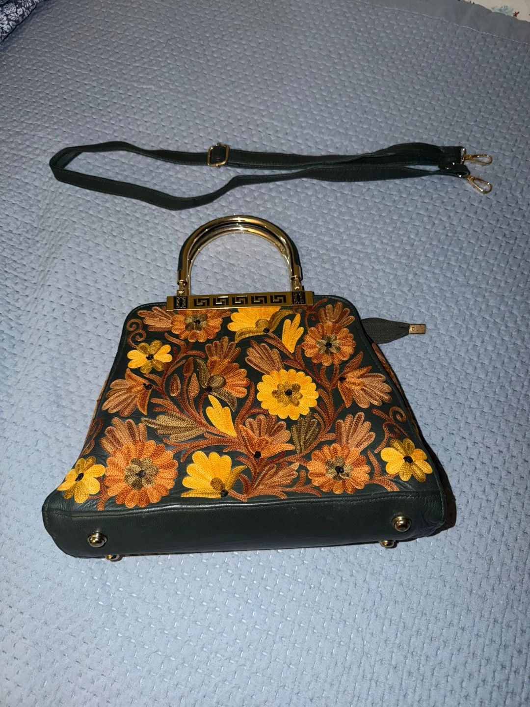 Leather Embroidered  Handbag