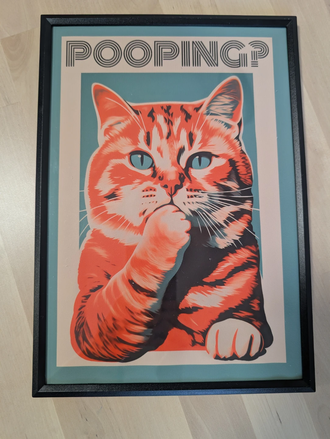Funny Cat bathroom decor "Pooping?" Framed Wall Art - photo 2