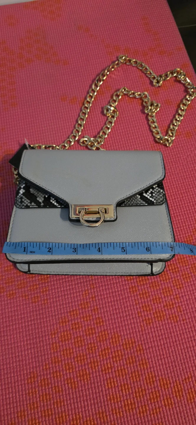 Grey Faux Leather Crossbody Bag with Gold Chain - photo 3