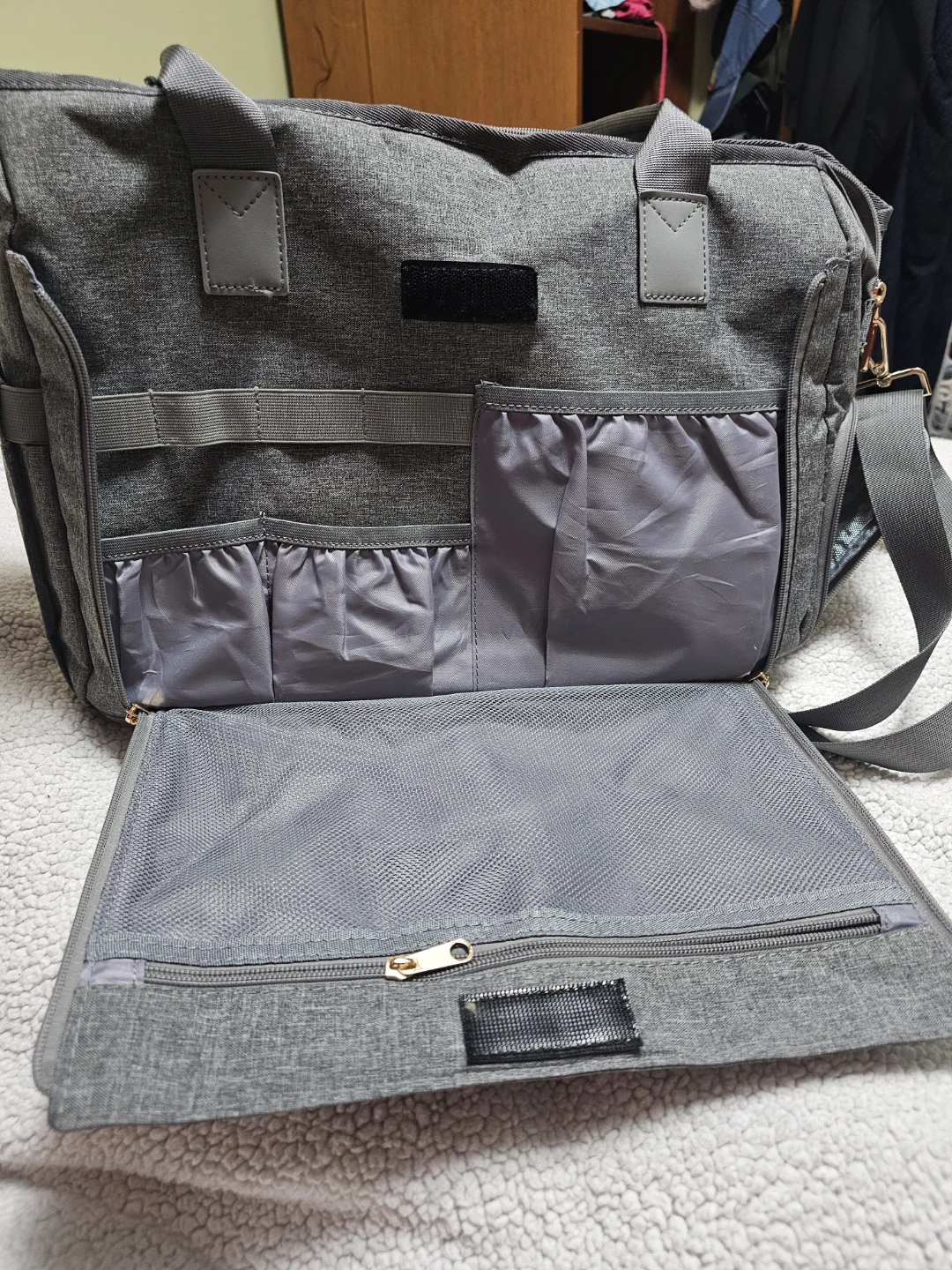 Grey Diaper Bag with Quilted Front - photo 3