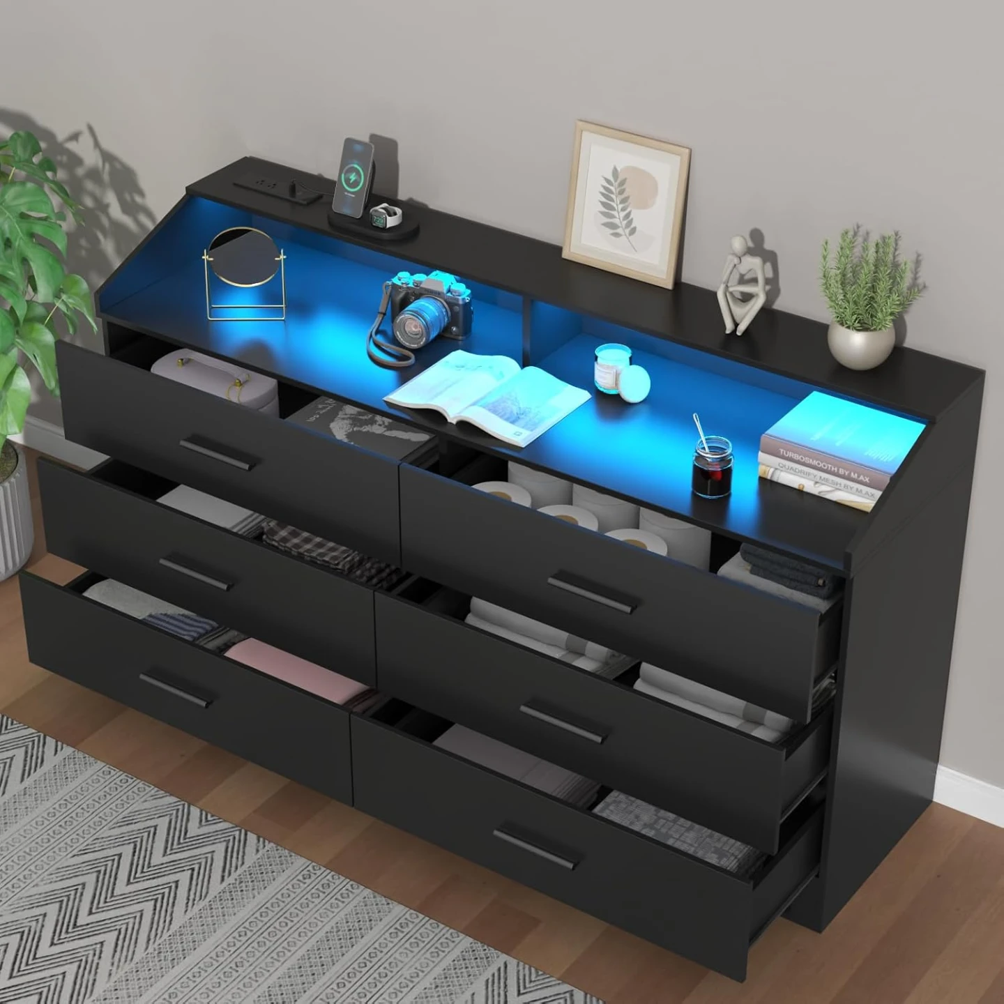 Black 6-Drawer Dresser with Built-in Charging Station - photo 5