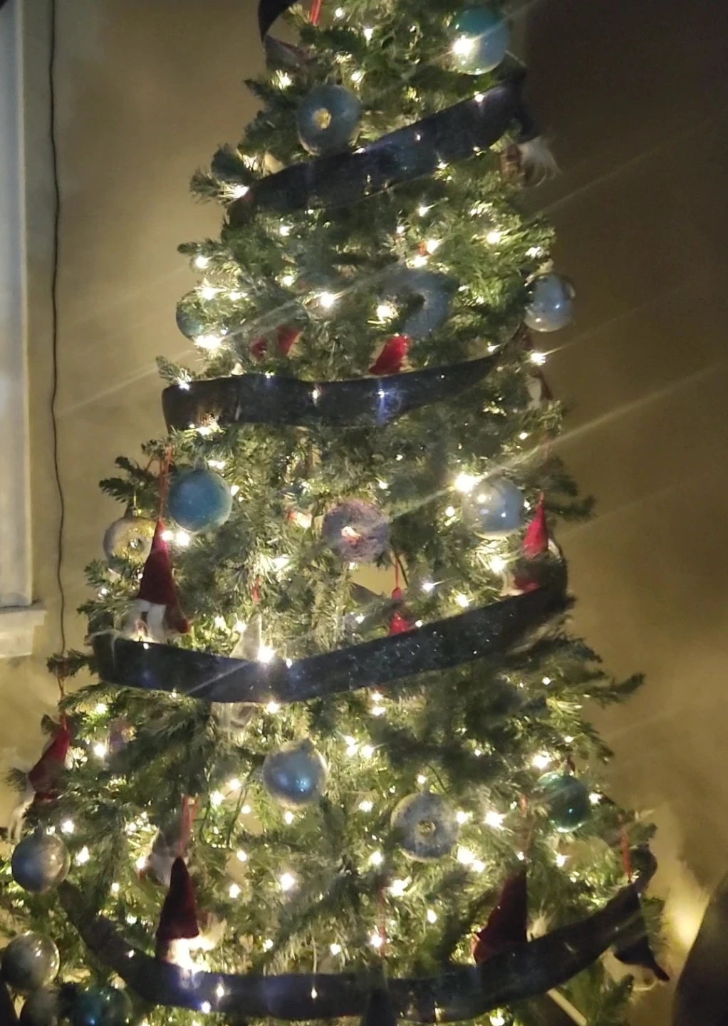 Decorated Artificial Christmas Tree with Lights and Ornaments