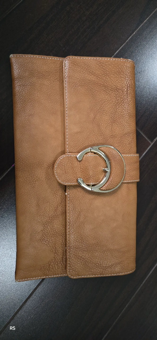 Brown Faux Leather Clutch with 'C' Detail