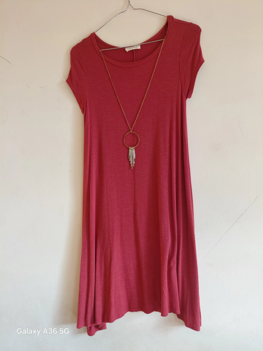 Red T-Shirt Dress with Necklace - photo 2