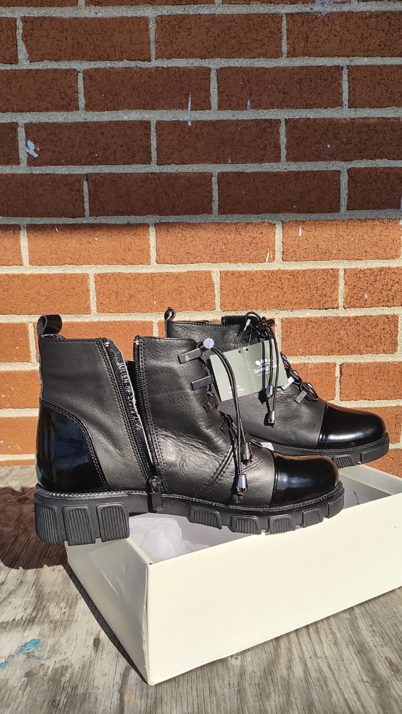 Spring Step Black Leather Combat Boots - photo 3