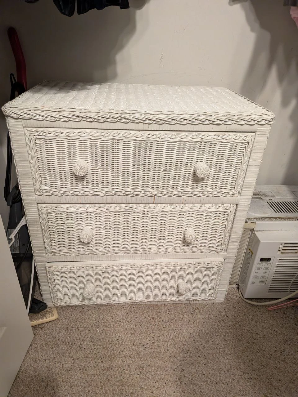 White Wicker 3-Drawer Dresser
