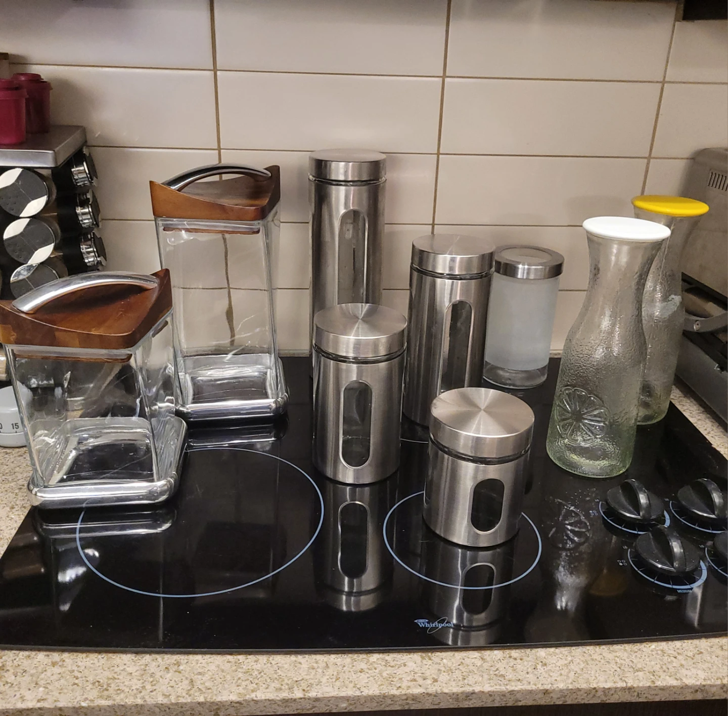 Set of Nine pieces Stainless Steel Canisters with Clear Windows