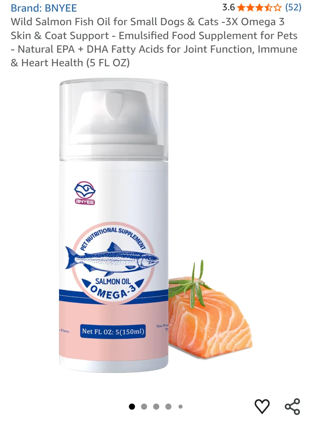 Bnyee Wild Salmon Oil Omega-3 Pet Supplement 5 fl oz