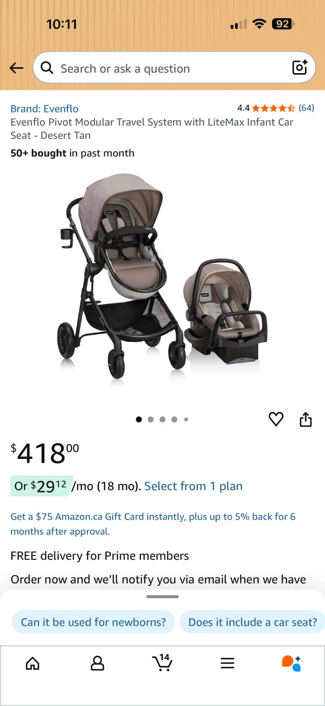 Evenflo Pivot Modular Travel System with LiteMax Infant Car Seat