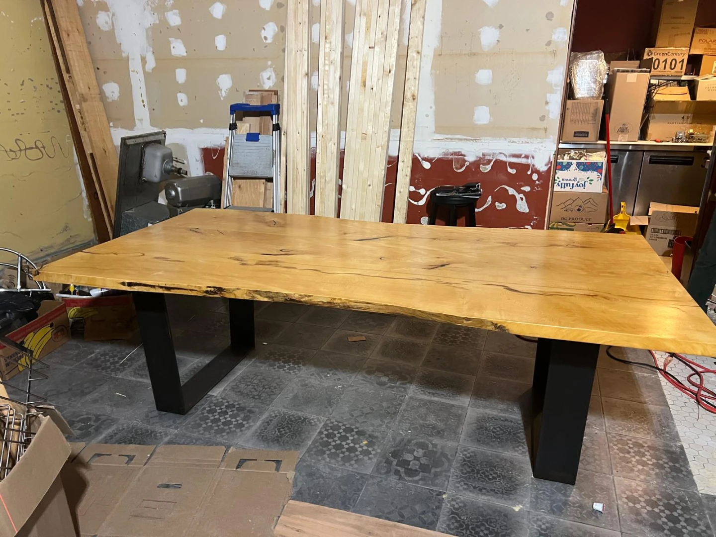 Live Edge Dining Table with Black Metal Legs