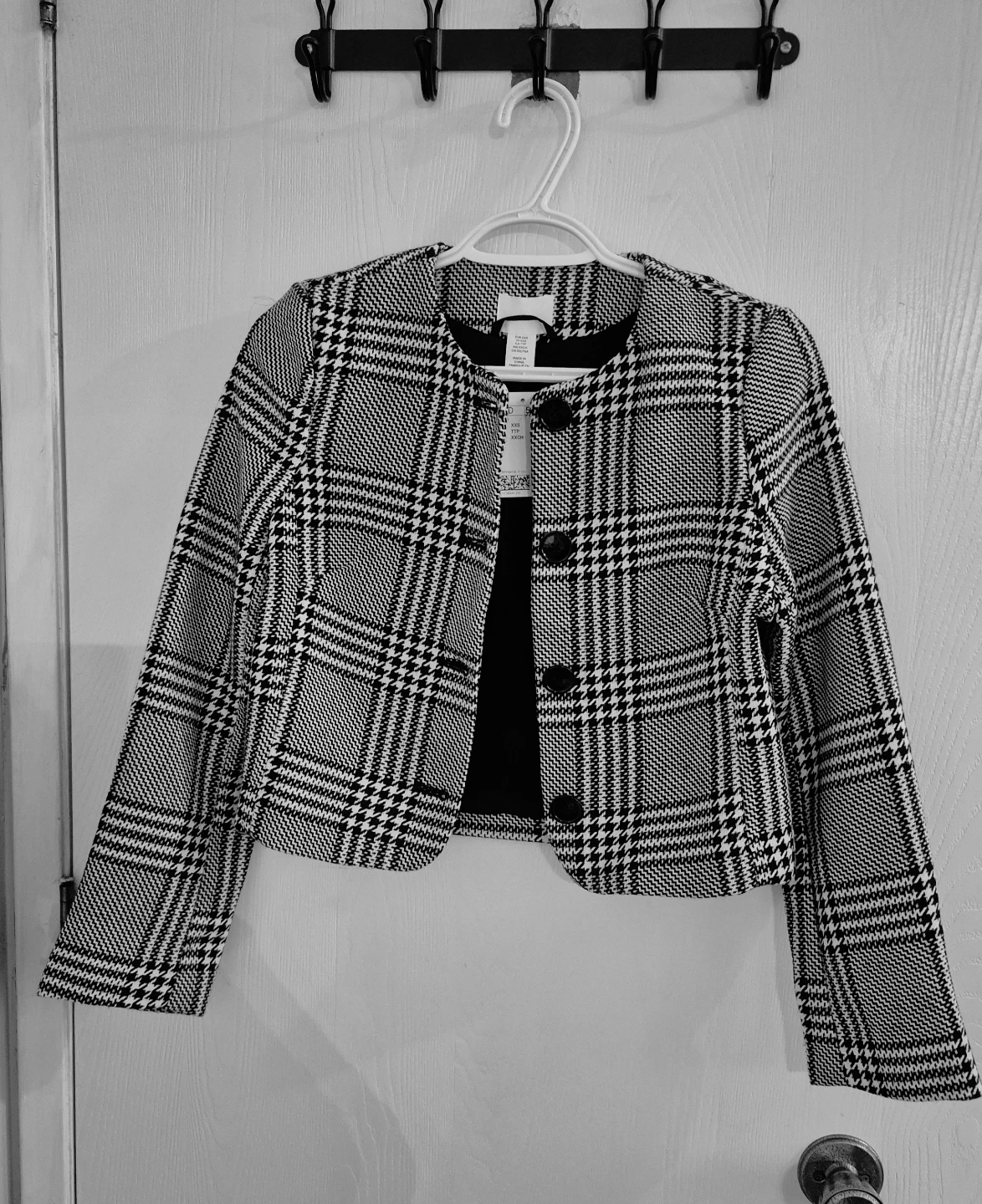 H&M Black and White Plaid Cropped Jacket