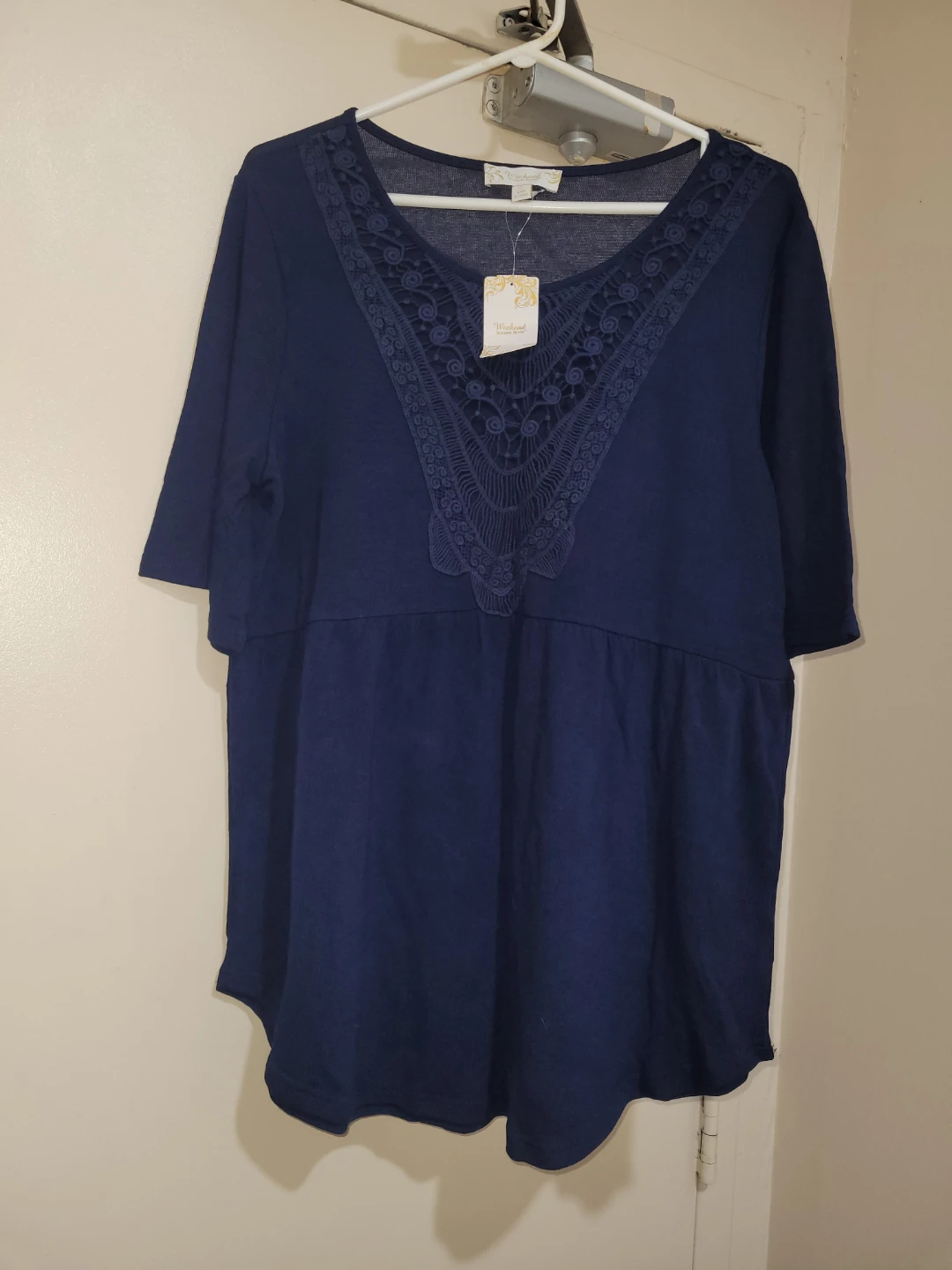 Navy Blue Lace Trim Tunic Top