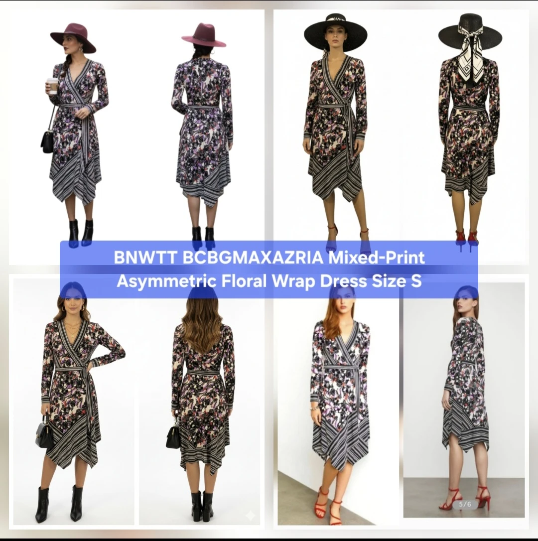 BNWTT BCBGMAXAZRIA Mixed-Print Asymmetric Wrap Dress Size S
