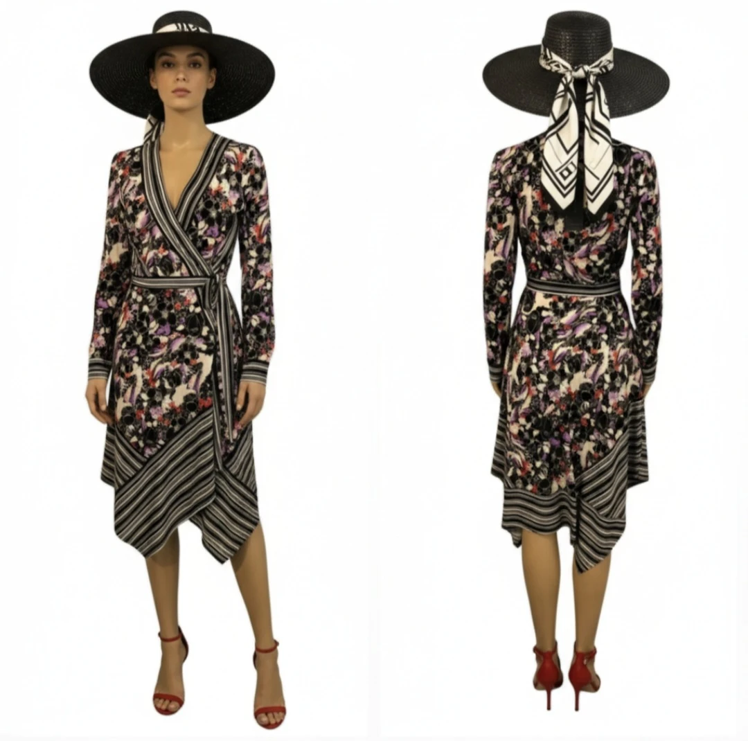 BNWTT BCBGMAXAZRIA Mixed-Print Asymmetric Wrap Dress Size S - photo 3
