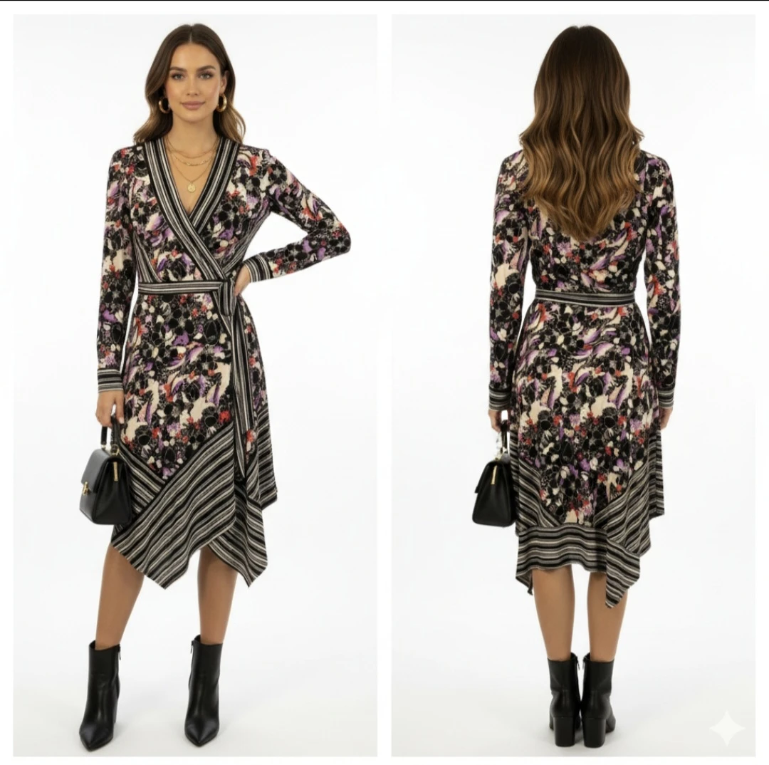 BNWTT BCBGMAXAZRIA Mixed-Print Asymmetric Wrap Dress Size S - photo 4