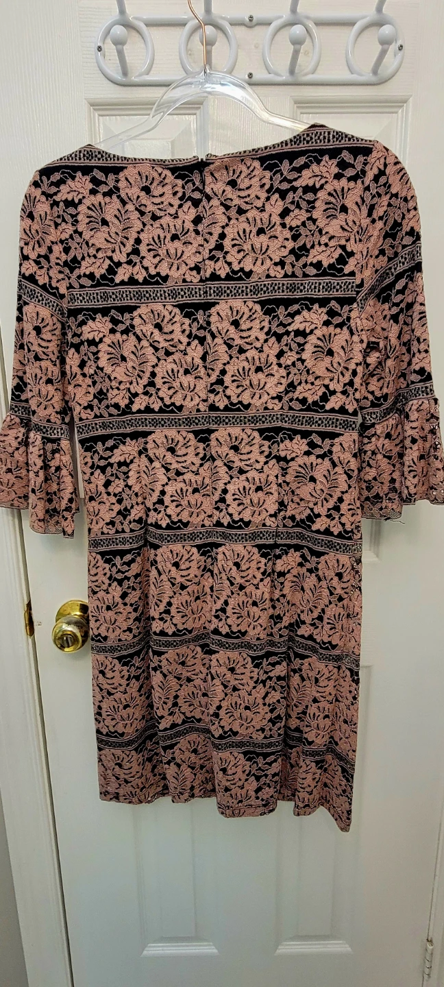 Women's Pink and Black Lace Bell Sleeve Dress - photo 2