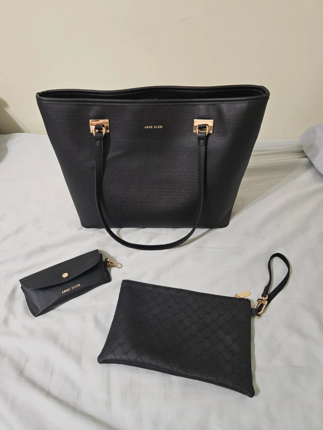 Anne Klein Black Tote Bag + Matching Pouch + Glasses Holder