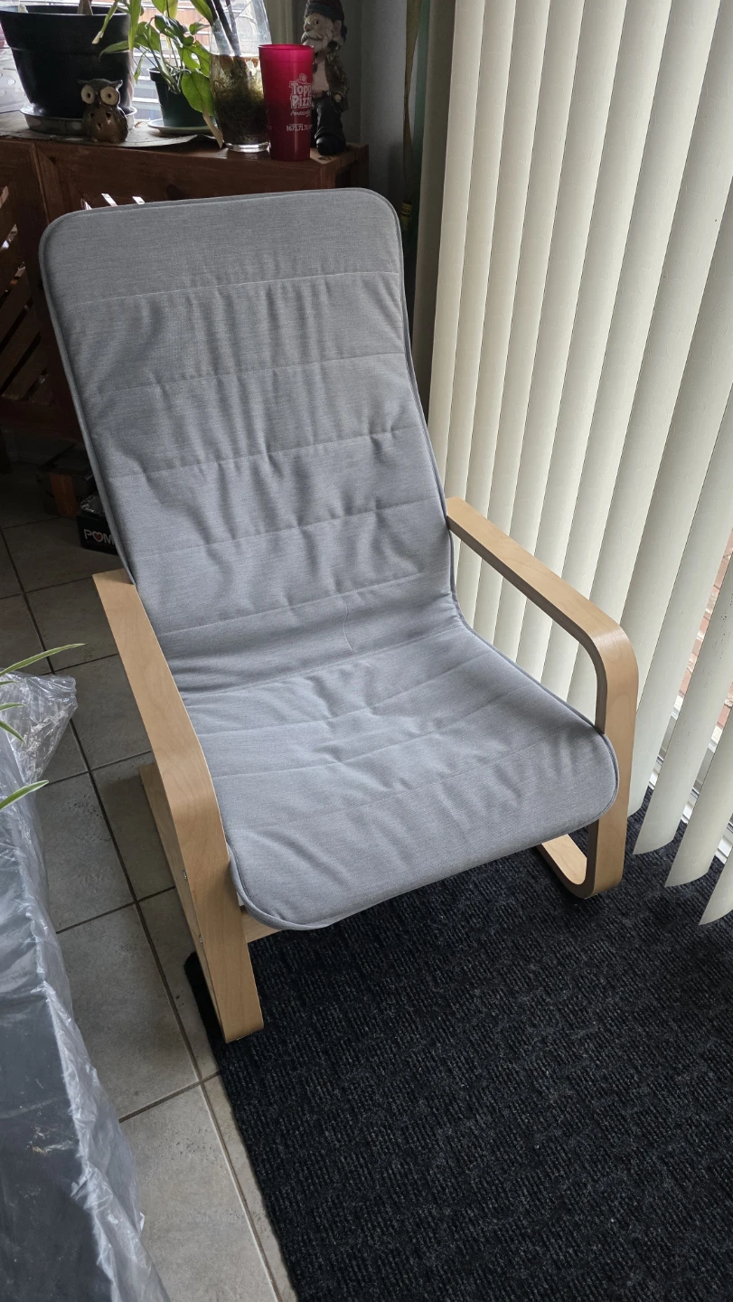 POÄNG Armchair Light Wood Frame Grey Upholstery