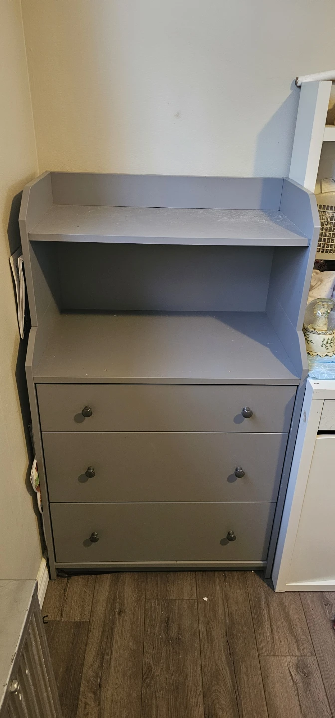 IKEA HAUGA Chest of 3 drawers with shelf, gray,