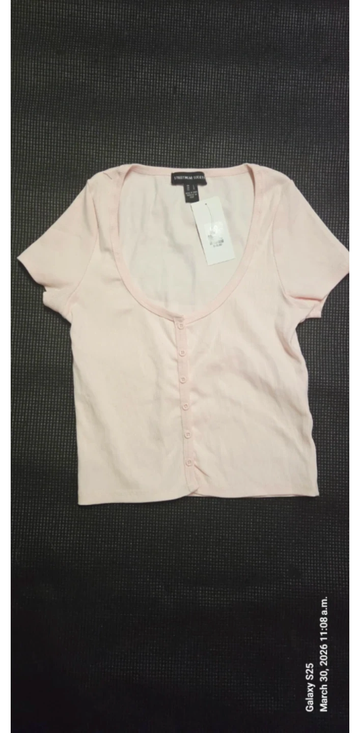 Streetwear Society Pink Button-Up Crop Top - Size L