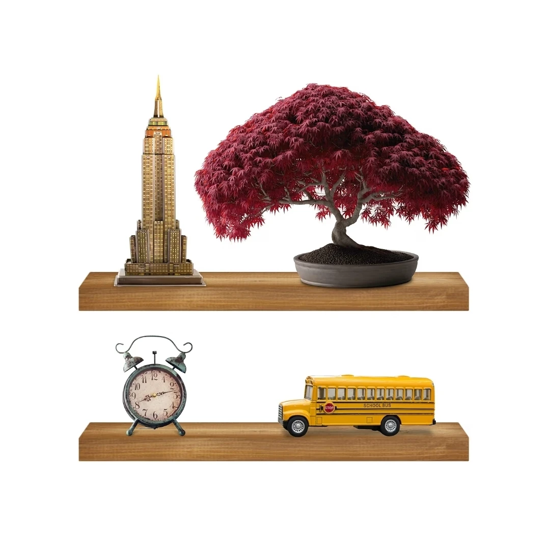 Natural Pine Wood Floating Shelves Set of 2 - 24" Walnut Finish