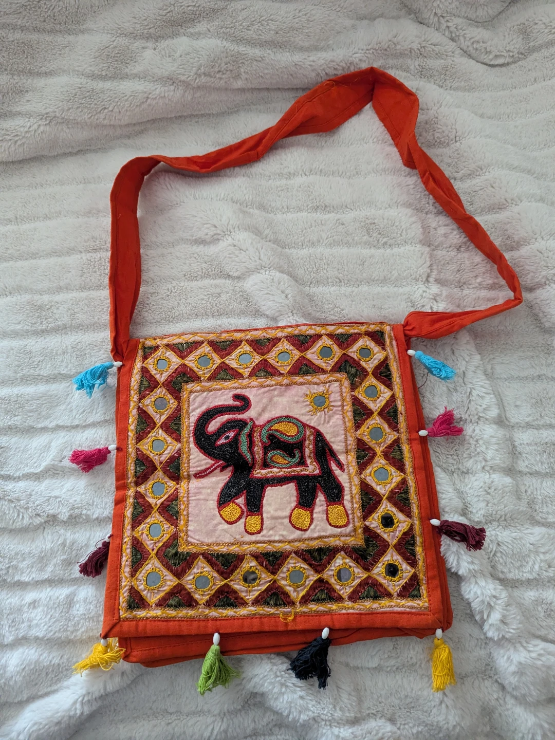 New Boho Embroidered Elephant Sling Bag with Tassels
