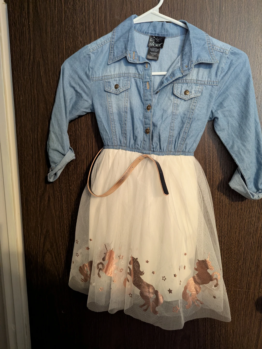 Pink & Violet Girls Denim and Unicorn Tutu Dress