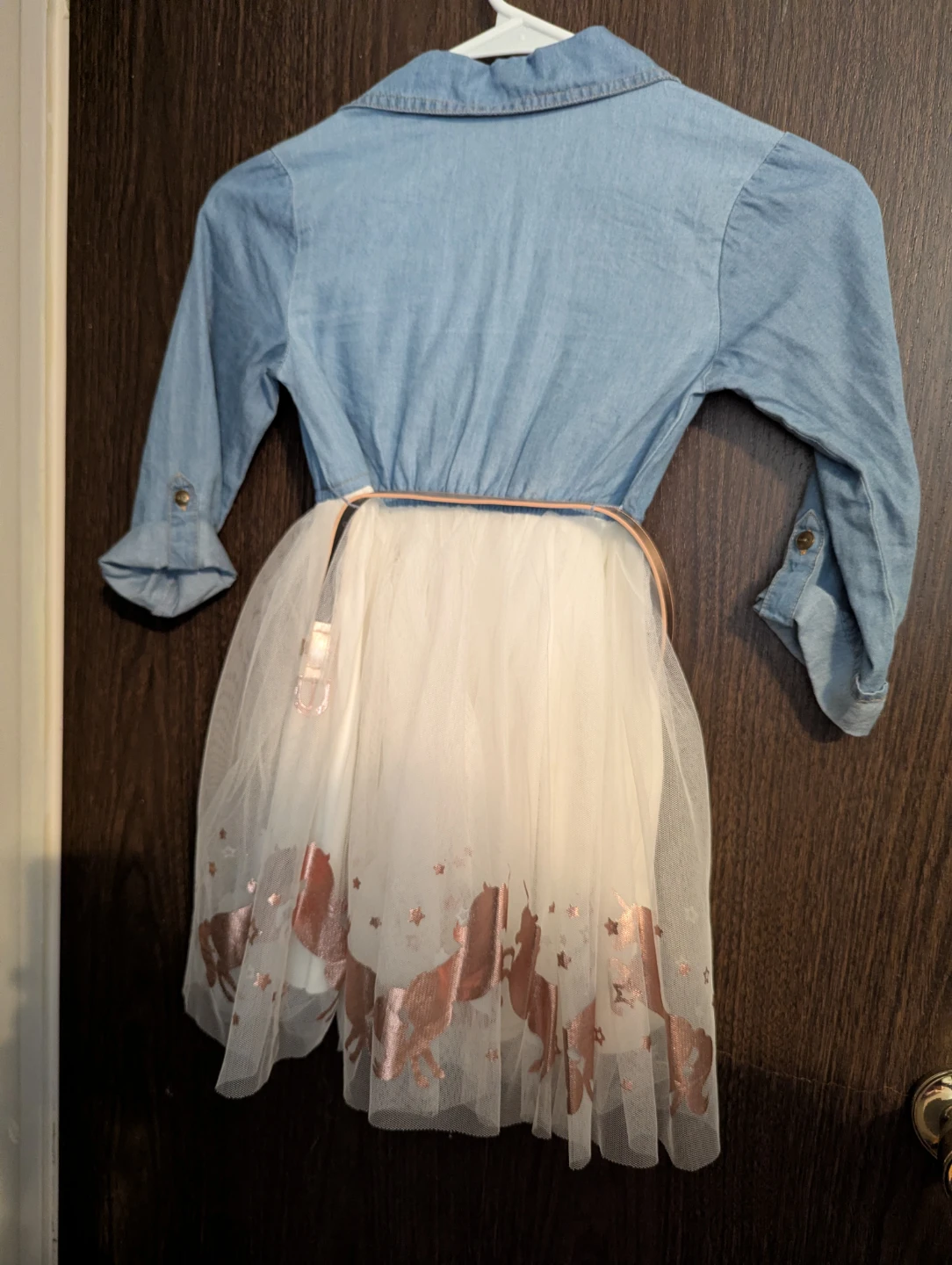 Pink & Violet Girls Denim and Unicorn Tutu Dress - photo 2