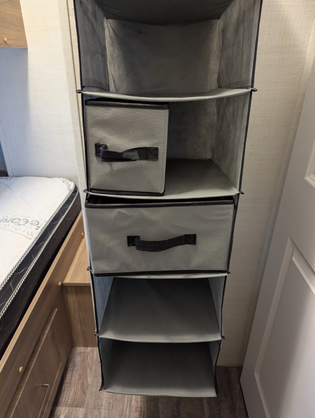 Grey Hanging Closet Organizer with Drawers