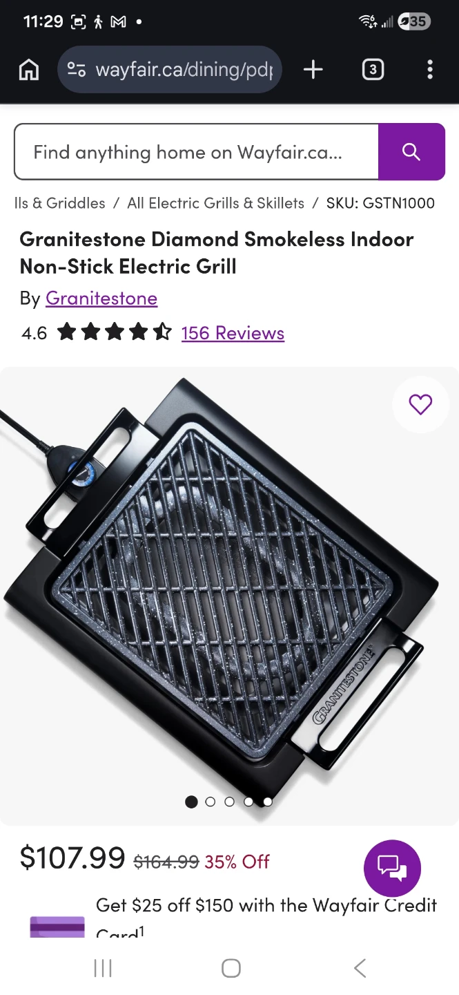 BRAND NEW Granitestone Diamond Non-Stick Electric Grill