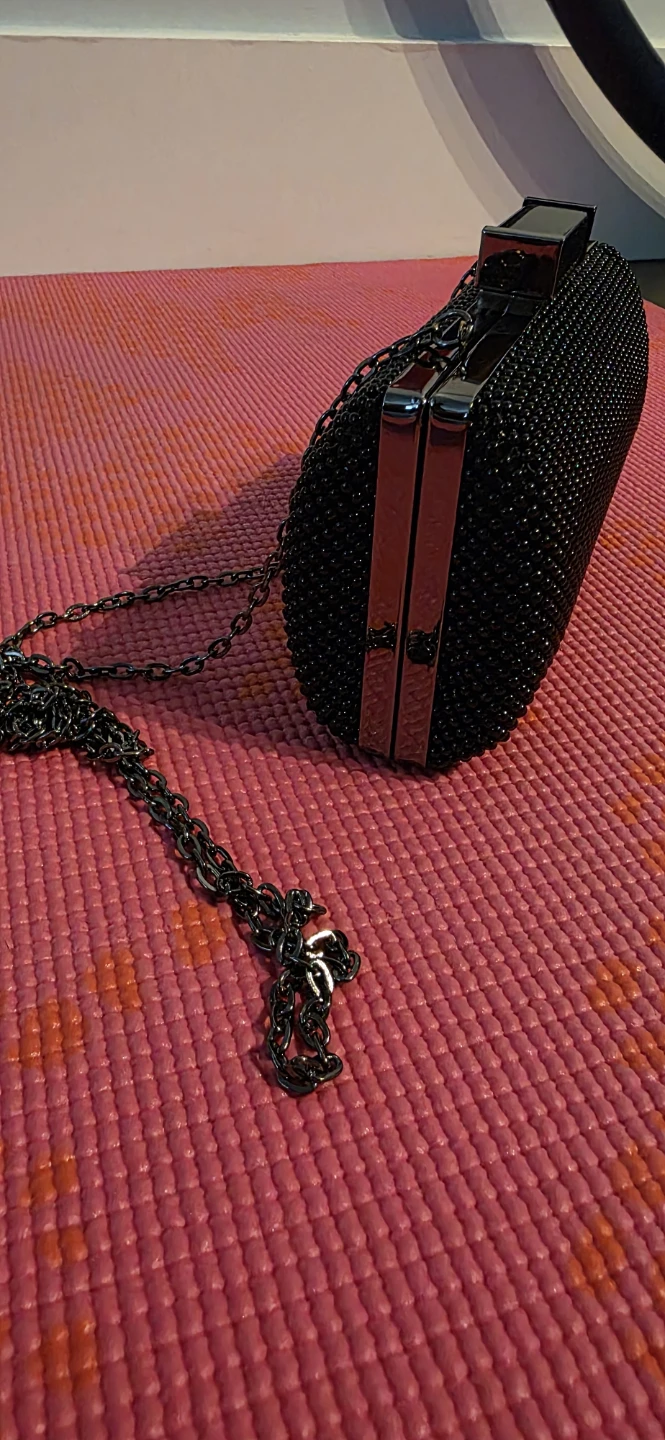 Black Beaded Clutch with Chain - photo 2