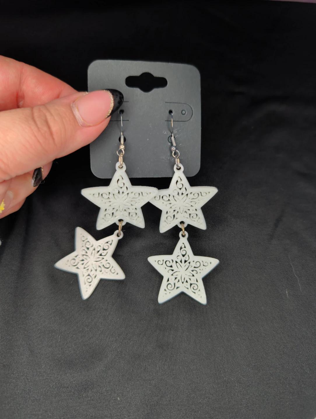 White Star Dangle Earrings - handmade - photo 2