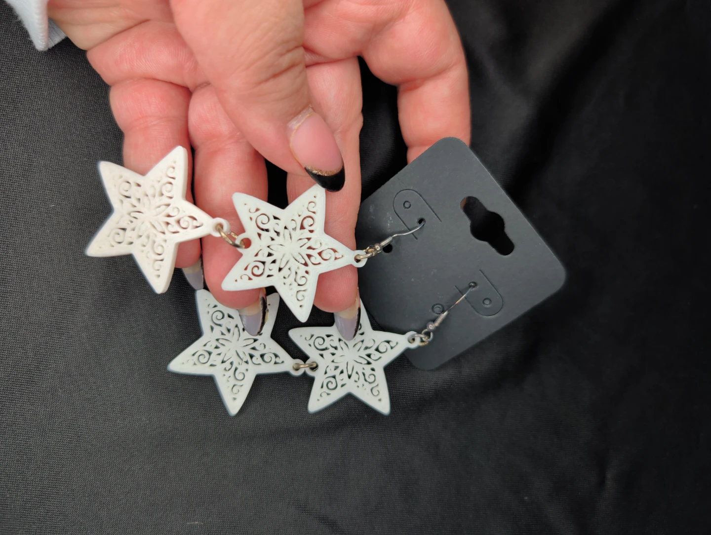 White Star Dangle Earrings - handmade - photo 3