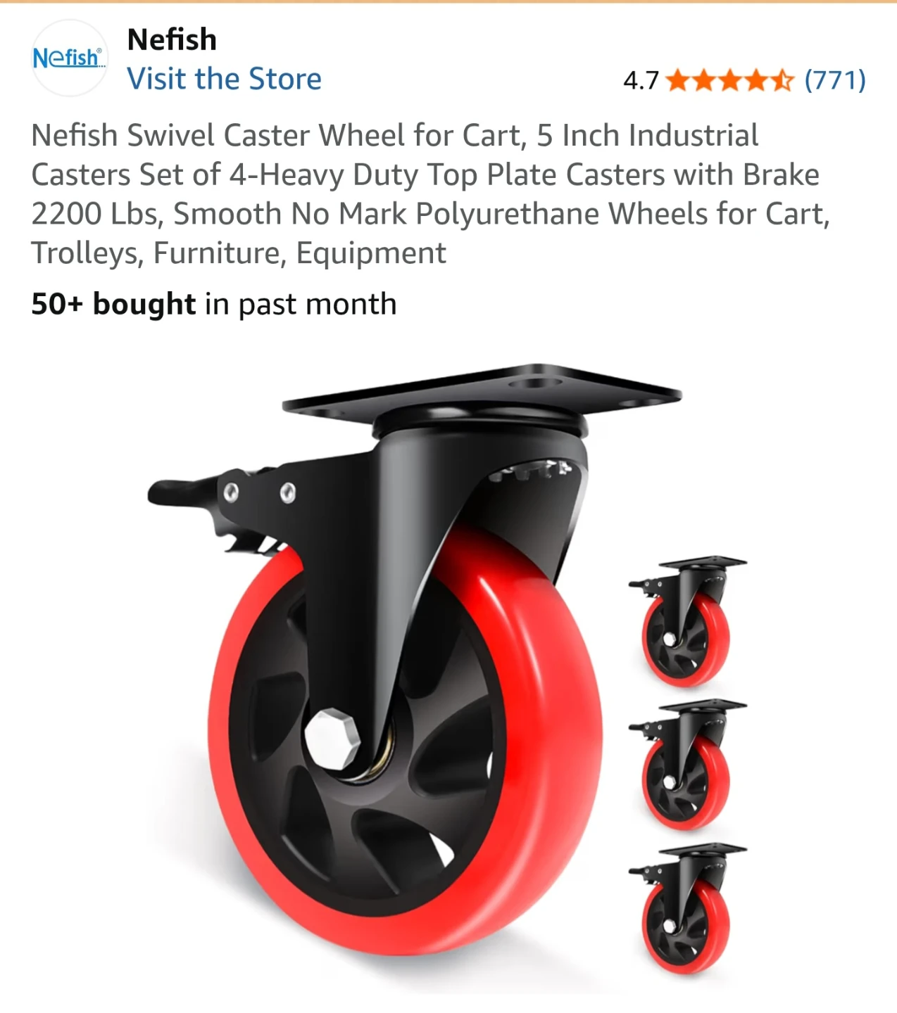 Nefish Heavy Duty Swivel Casters with Brake (Set of 4) - photo 3