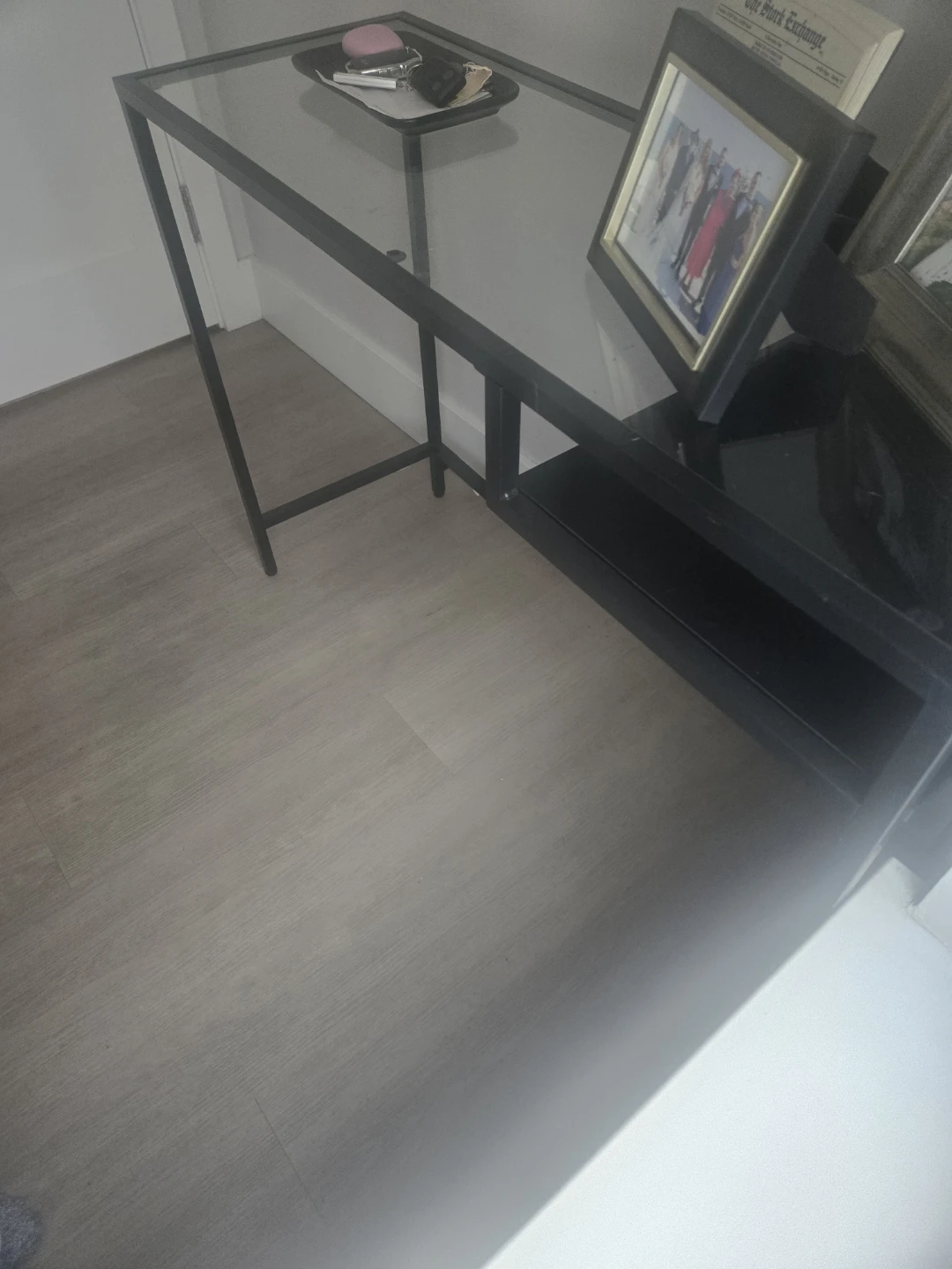 Black metal and glass console table/desk
