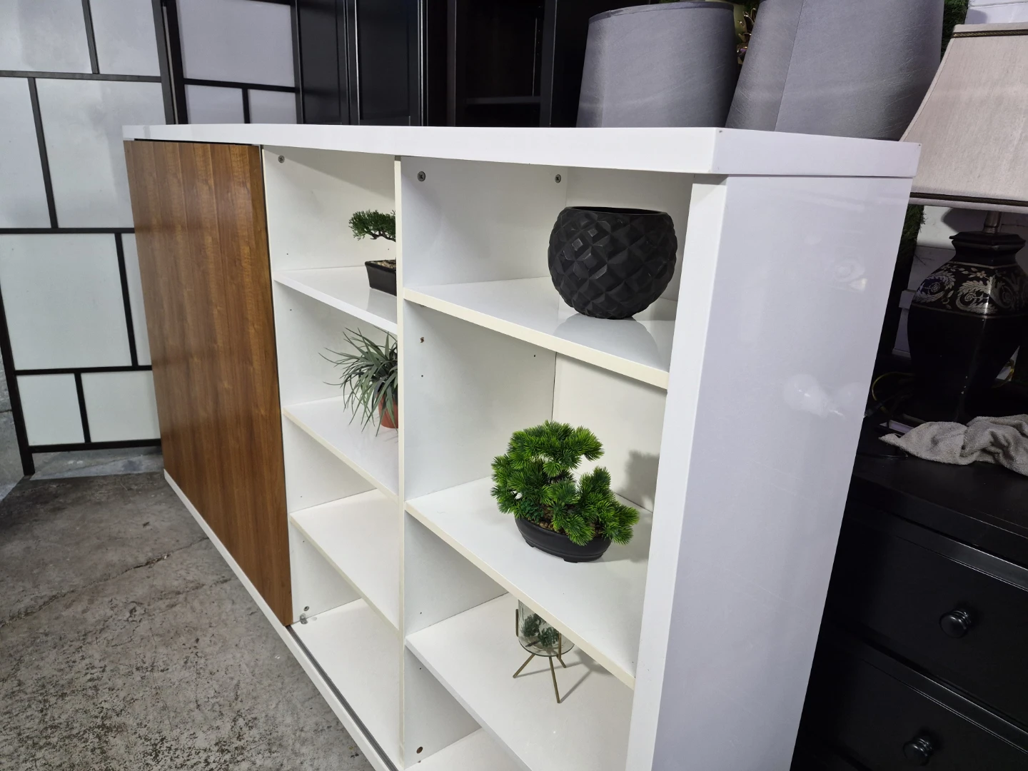 White and Wood Sliding Door Bookcase - photo 2