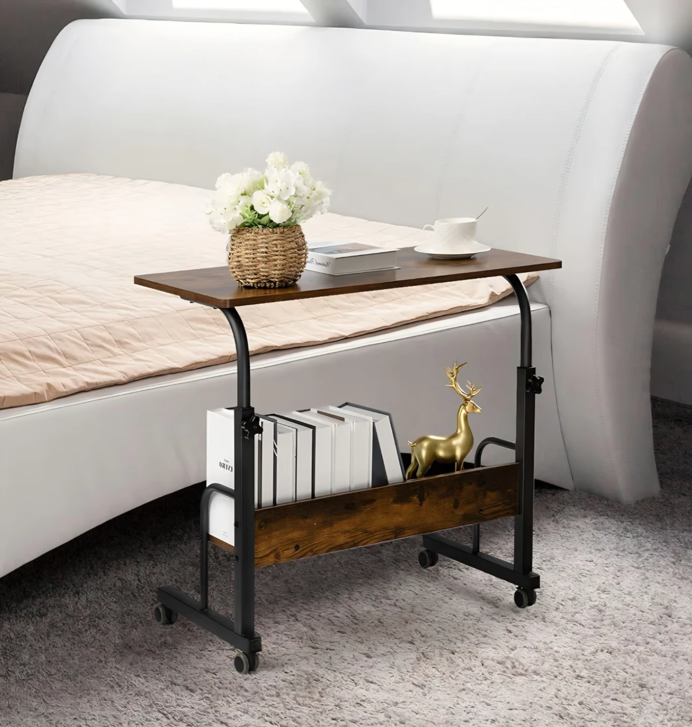 Adjustable Height Bedside Laptop Table with Storage Rack - photo 3