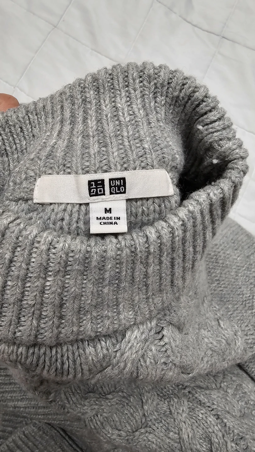 UNIQLO Grey Cable Knit Turtleneck Sweater Dress Size M - photo 3