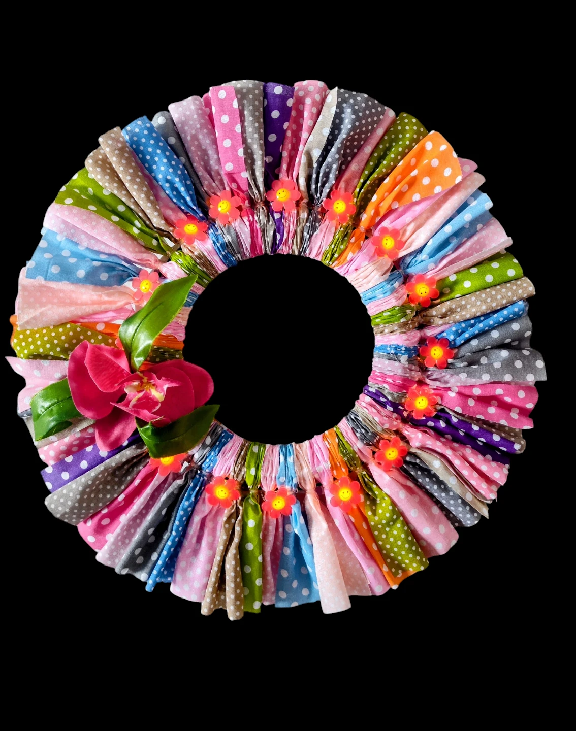Handmade Fabric Wreath with Flowers - photo 2