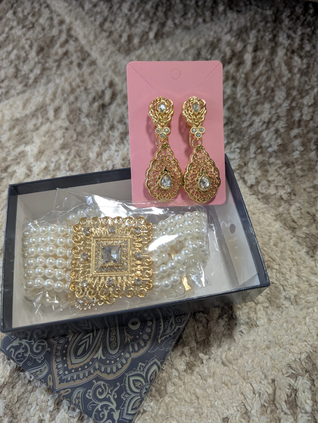 NUSH pearl Choker Necklace and Earrings Set with Gold Accents - photo 3