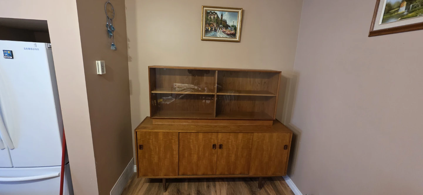 Mid-Century Modern Wood Display Cabinet with Hutch