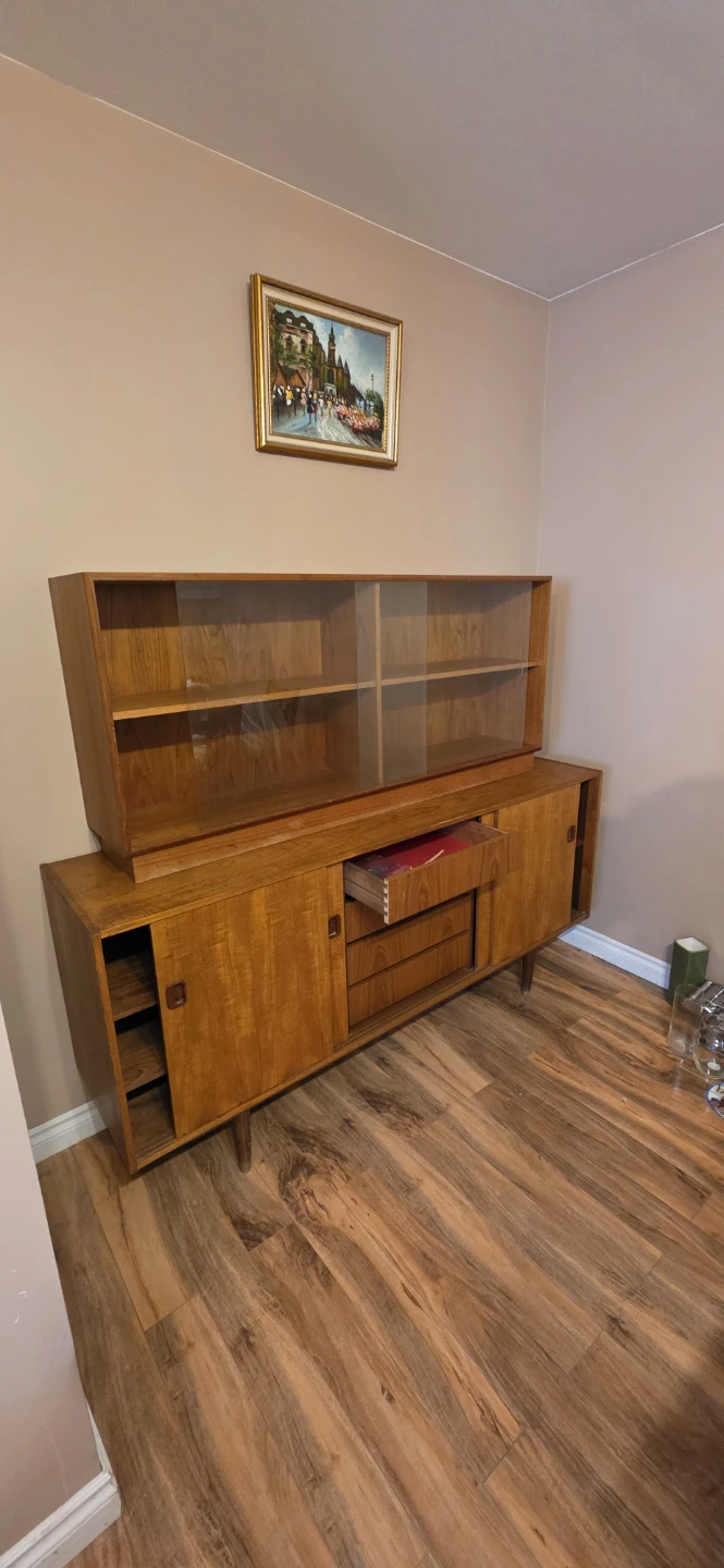 Mid-Century Modern Wood Display Cabinet with Hutch - photo 3