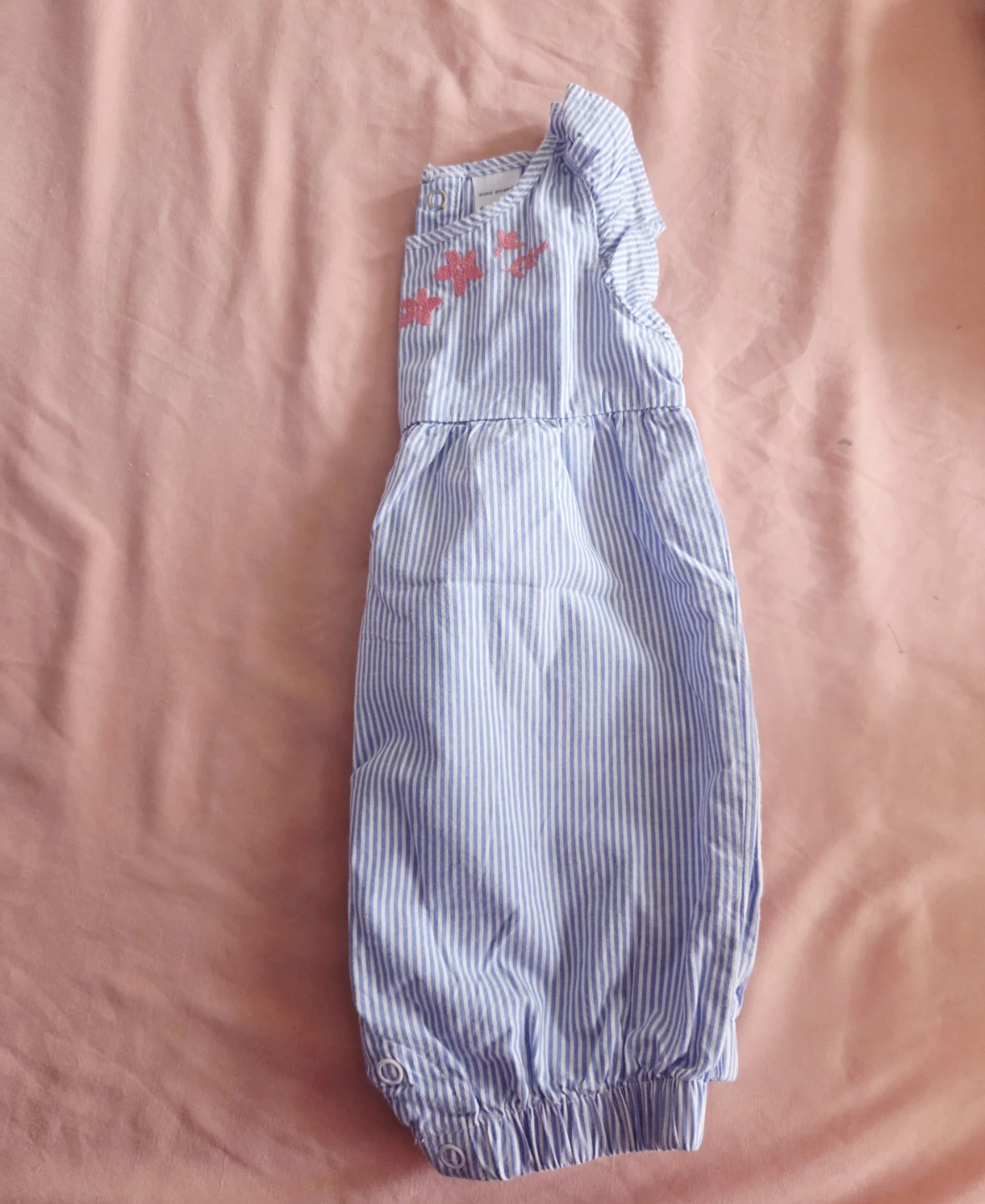 Carter's Baby Girl Blue Striped Romper with Floral Embroidery