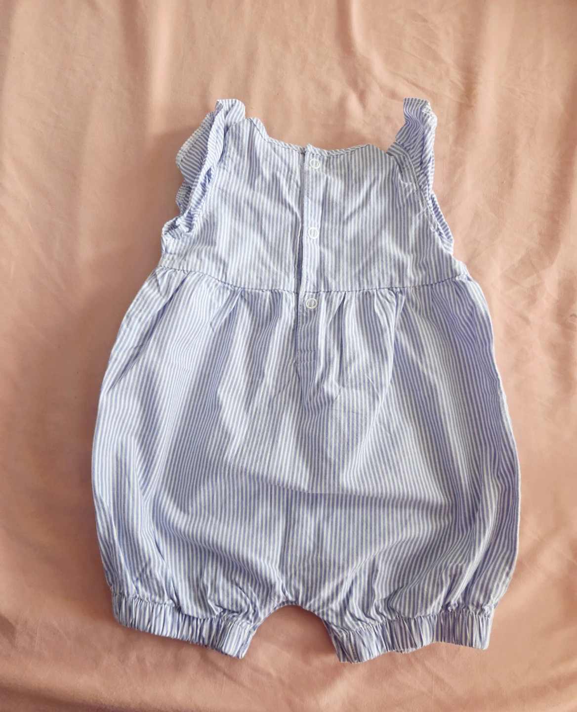 Carter's Baby Girl Blue Striped Romper with Floral Embroidery - photo 3