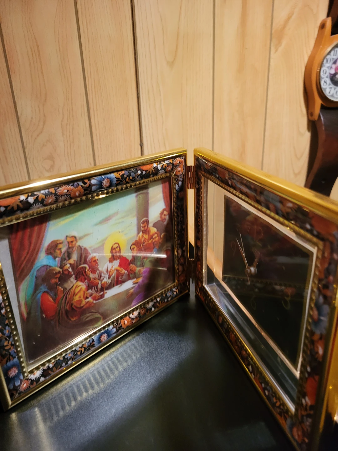 Vintage Hinged Picture Frame with Religious Art