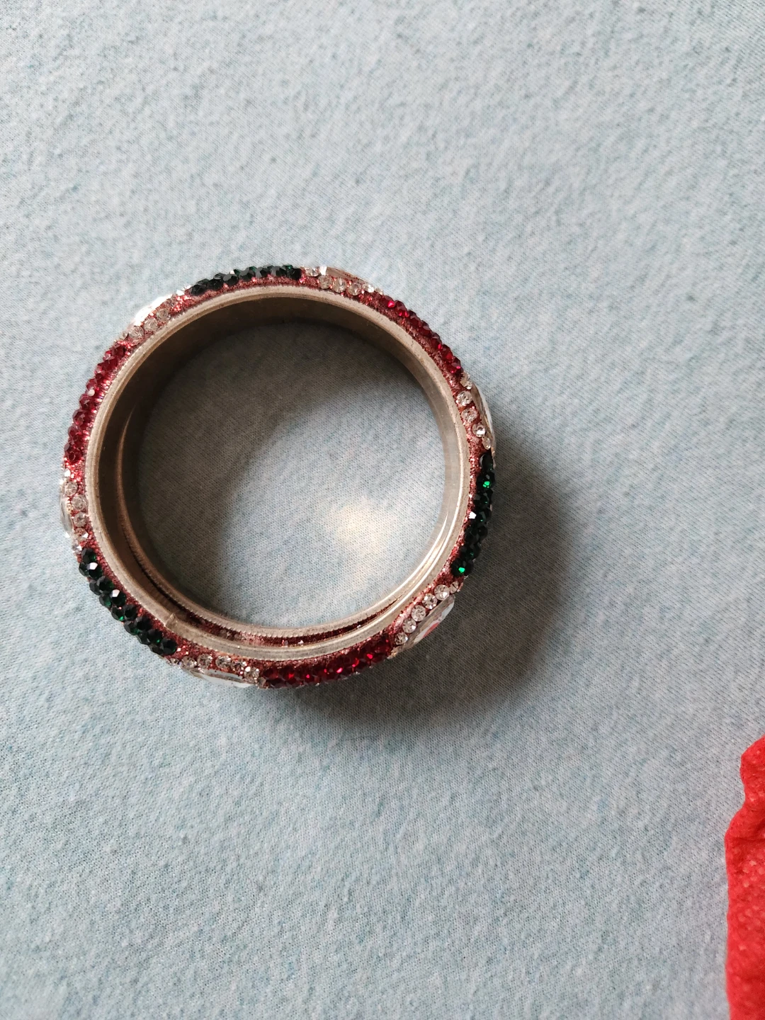 Bangle Bracelet with Red, Green, and Clear Gems